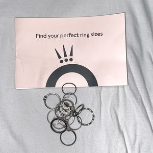 15 count silver rings + ring size kit